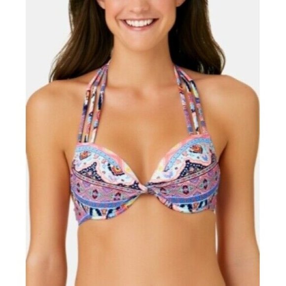 California Waves- Far Away Vacay Printed Push-Up Bikini Set, Multi-color, M, NWT - Picture 1 of 4